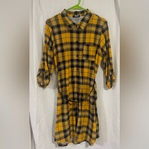 Yellow and Black Plaid Shirt Dress